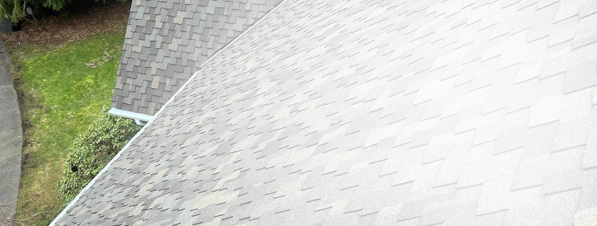 aerial shot residential house with asphalt roofing